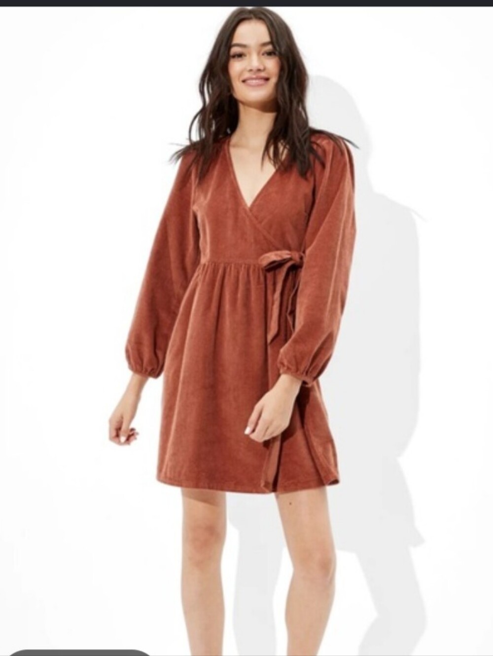 American Eagle Dress NWT Sz XS Burgundy Corduroy Mini Summer Flowy Long Sleeve